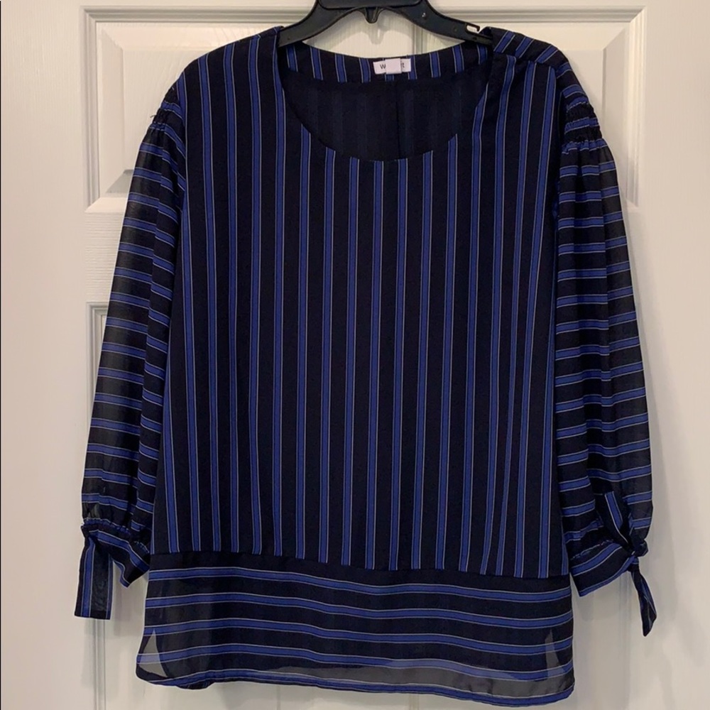 Navy and black striped top with sweet ties cuffs